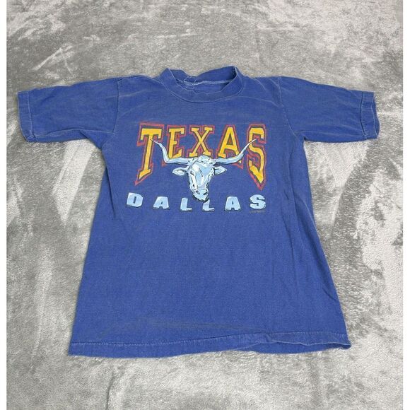 Vintage 80s Dallas Texas Short Sleeve T Shirt Men's Size Small Blue - Picture 1 of 10